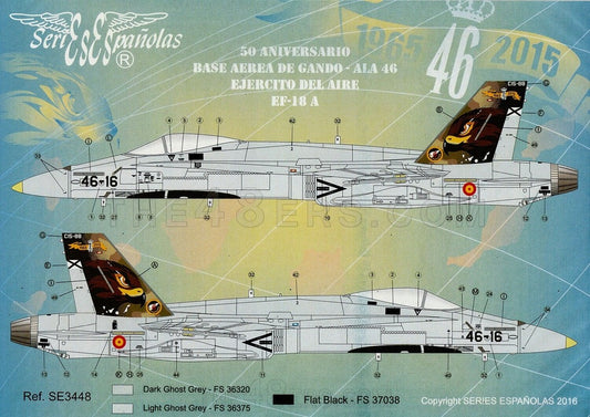 DECALS 1/48 SERIES ESPAÑOLAS SE3448 EF-18A 50 ANIVERSARIO ALA 46