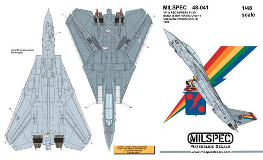 DECALS 1/48 MILSPEC 48041 F-14D VF-11 RED RIPPERS 1996