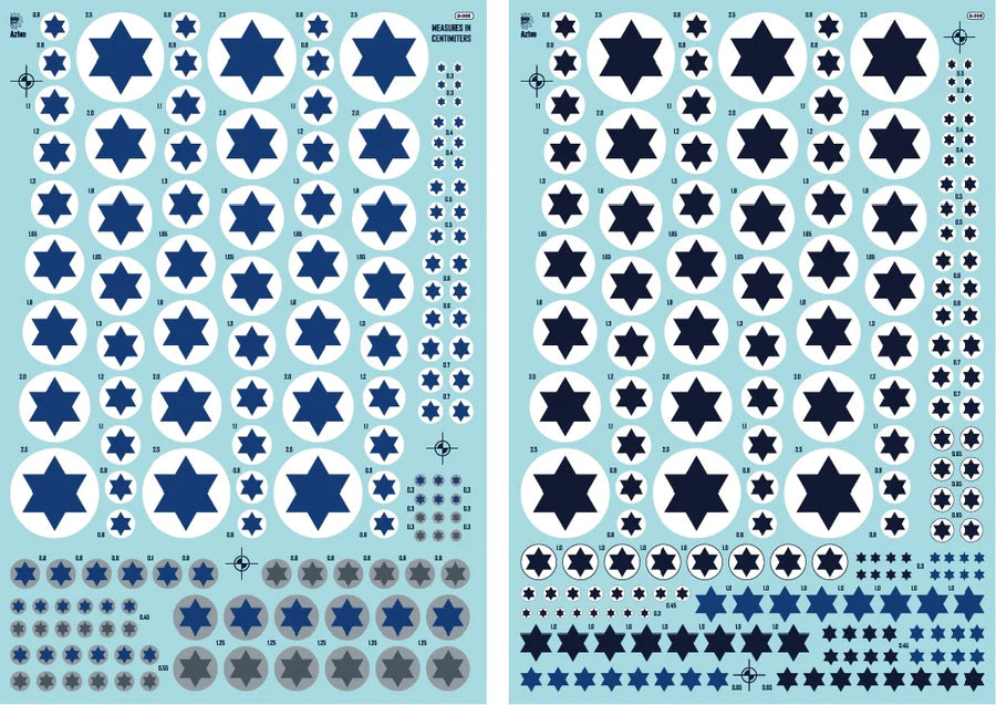 DECALS 1/48-1/72- 1/32 AZTEC MODELS G006 FUERZA AEREA DE ISRAEL ROUNDELS GENERICOS