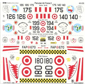 DECALS 1/48 AZTEC MODELS 48006 FUERZA AEREA PERUANA
